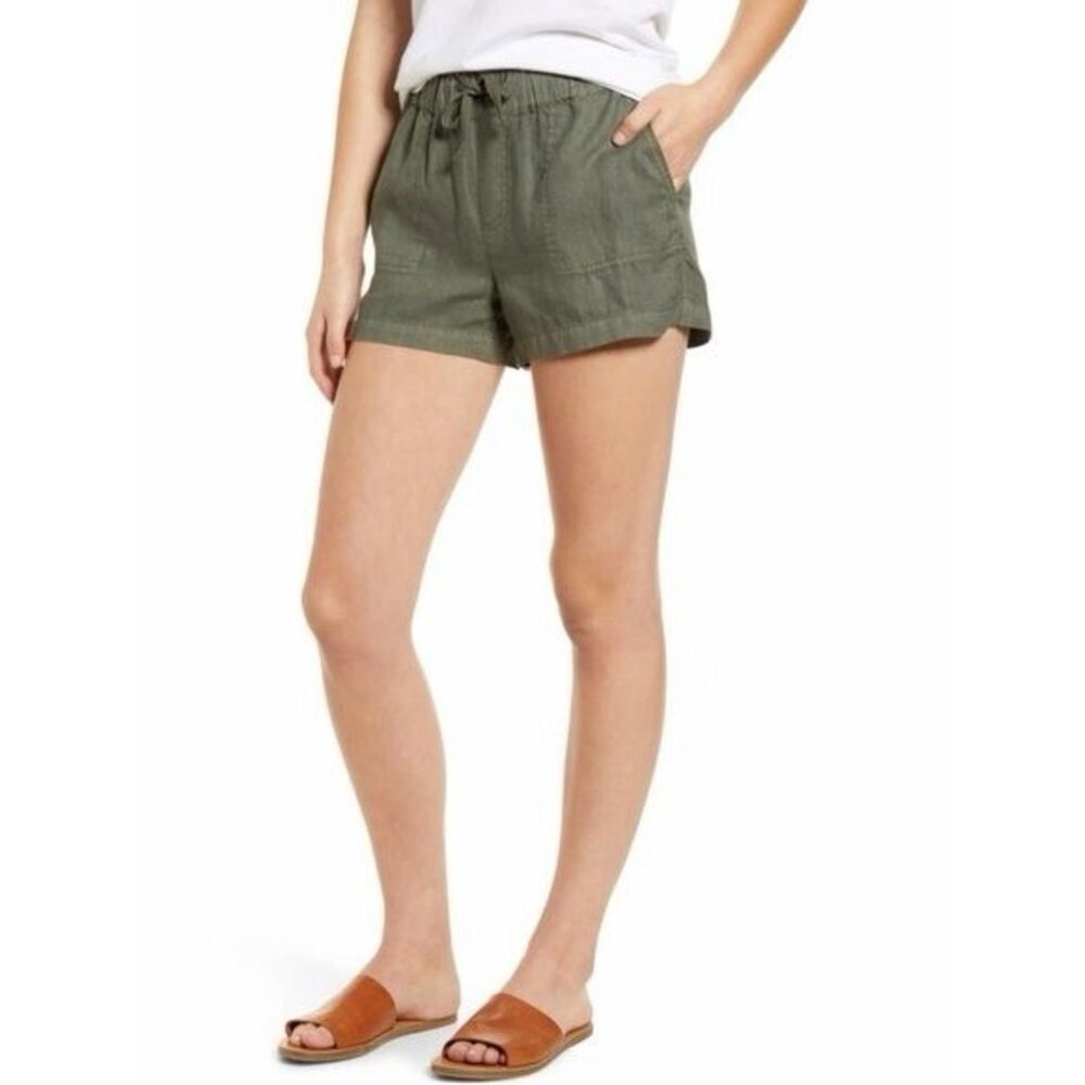 NWT Caslon Linen Shorts Drawstring Waist Casual Summer in Green Size L